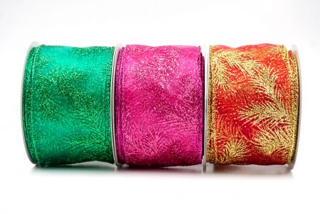 Glitter Pine Leaves Sheer Wired Ribbon_KF9405.KF9406.KF9407